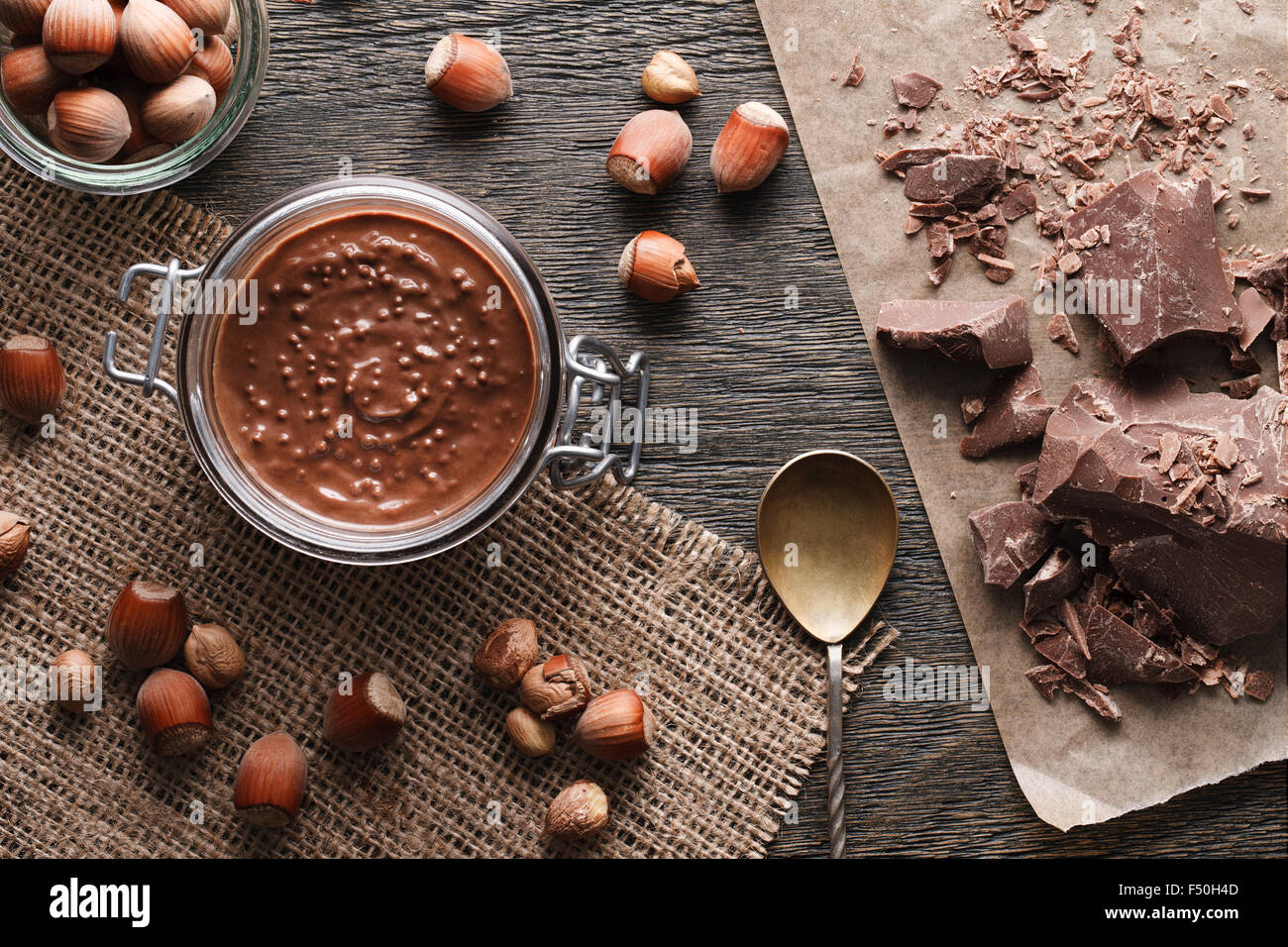 Hazelnut spread with nuts pieces Stock Photo