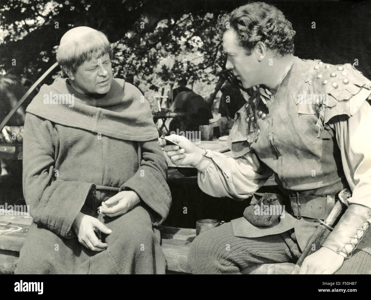 The actors Richard Greene and Niall MacGinnis in a scene from the movie 'Sword of Sherwood Forest' , UK 1960 Stock Photo