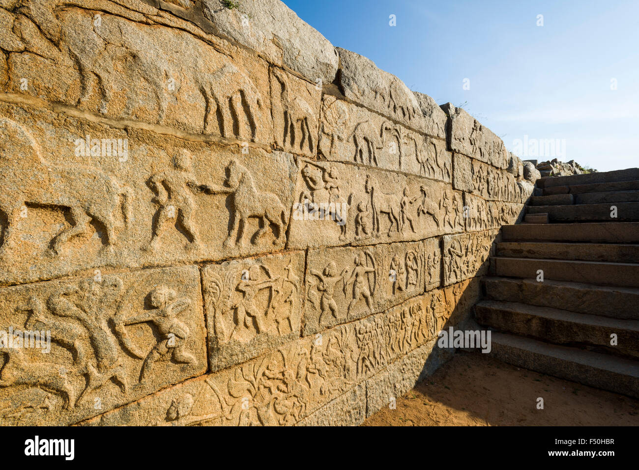 The Mahanami Dibba, a part of the ruins of the former Vijayanagara Empire, which was established in 1336 by Harihara I and his b Stock Photo