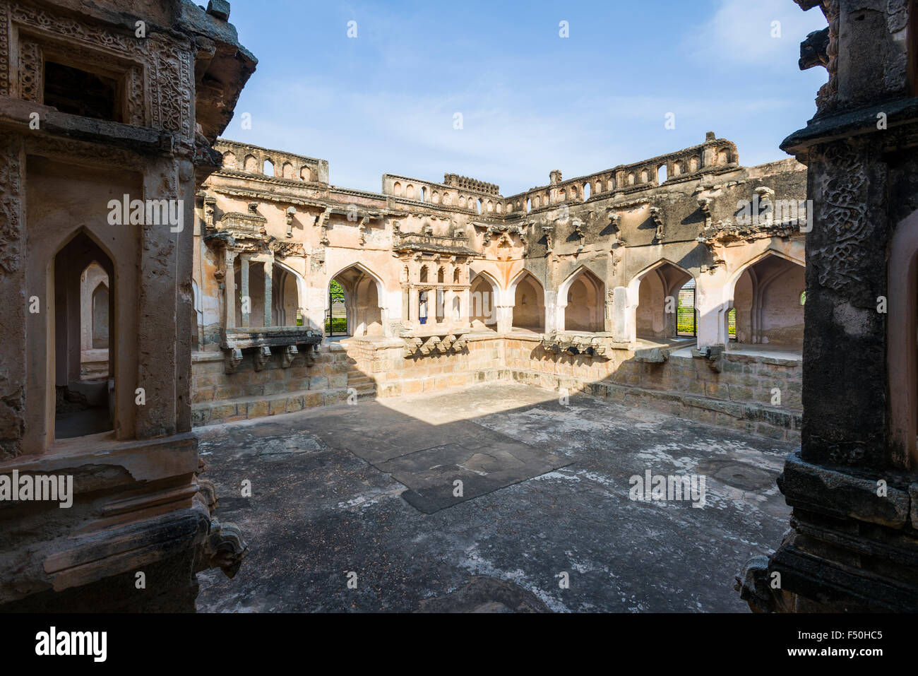 The Queens Bath, a part of the ruins of the former Vijayanagara Empire, which was established in 1336 by Harihara I and his brot Stock Photo