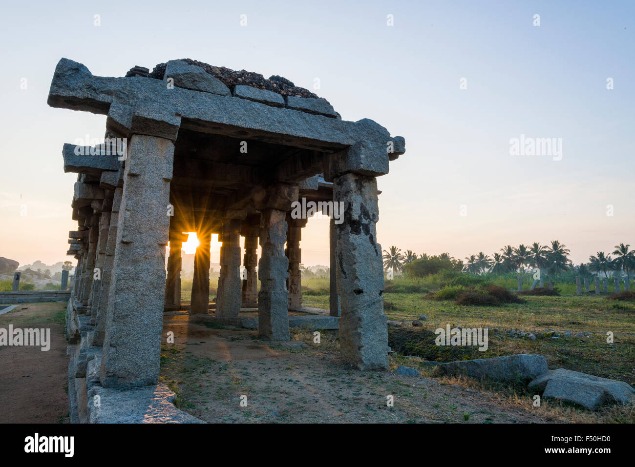 The Krishna Bazar, a part of the ruins of the former Vijayanagara Empire, which was established in 1336 by Harihara I and his br Stock Photo