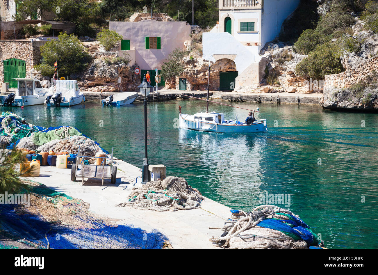 Boats in the harbour of Cala Figueira, Mallorca Stock Photo
