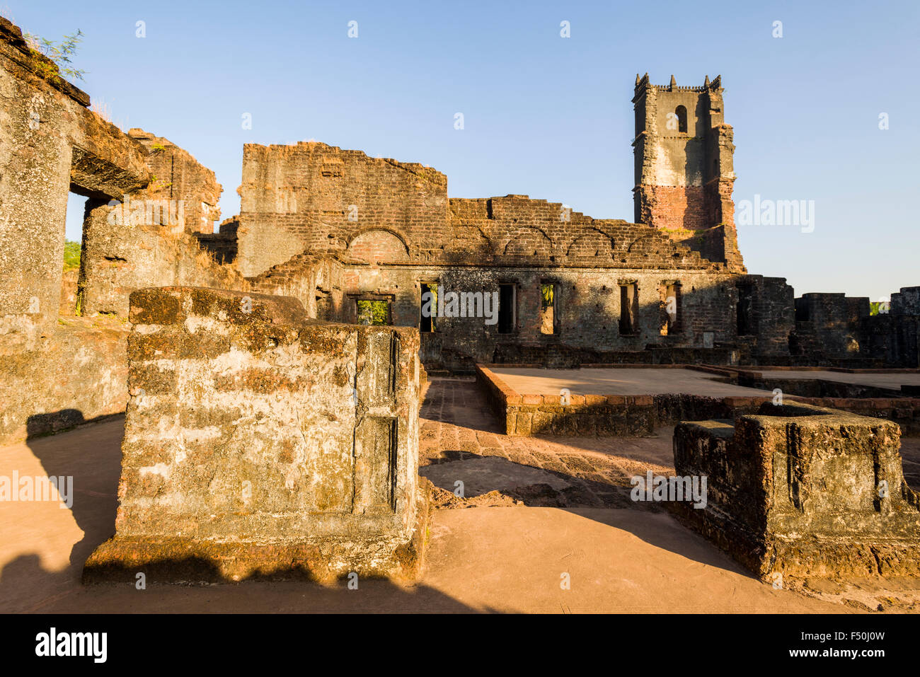 The ruins of the Convent of the Saint Augustin in Old Goa, one of the remaining big buildings built by the Portuguese in 16th ce Stock Photo