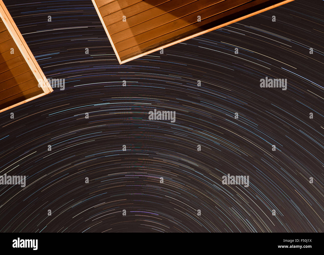 Star spin trails over the houses in Austin, Texas Stock Photo