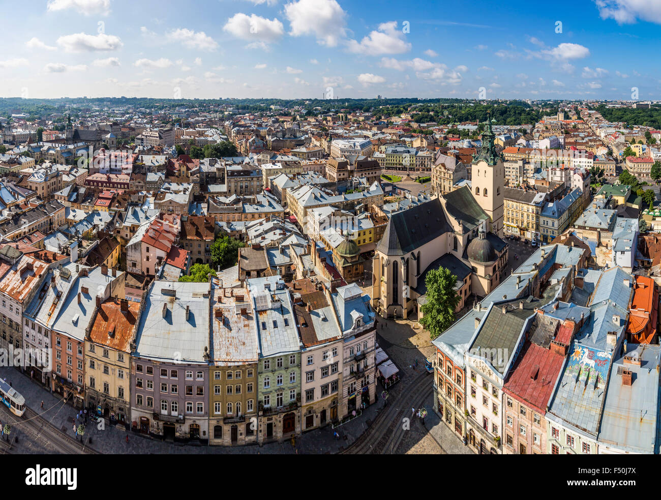 Lviv panoramic bird's-eye view of from of the city centre in Ukraine Stock Photo