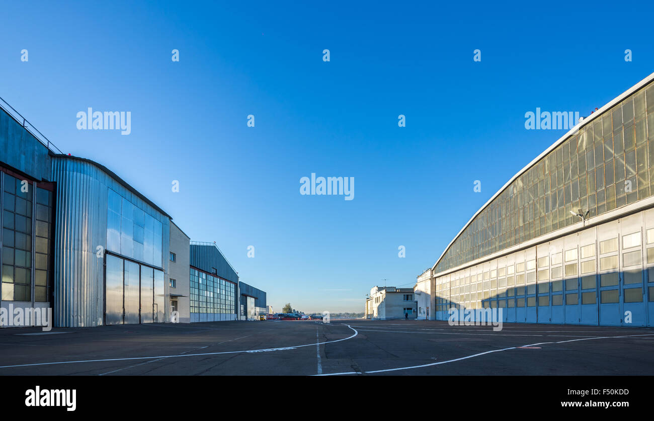The area between aircraft hangars Stock Photo