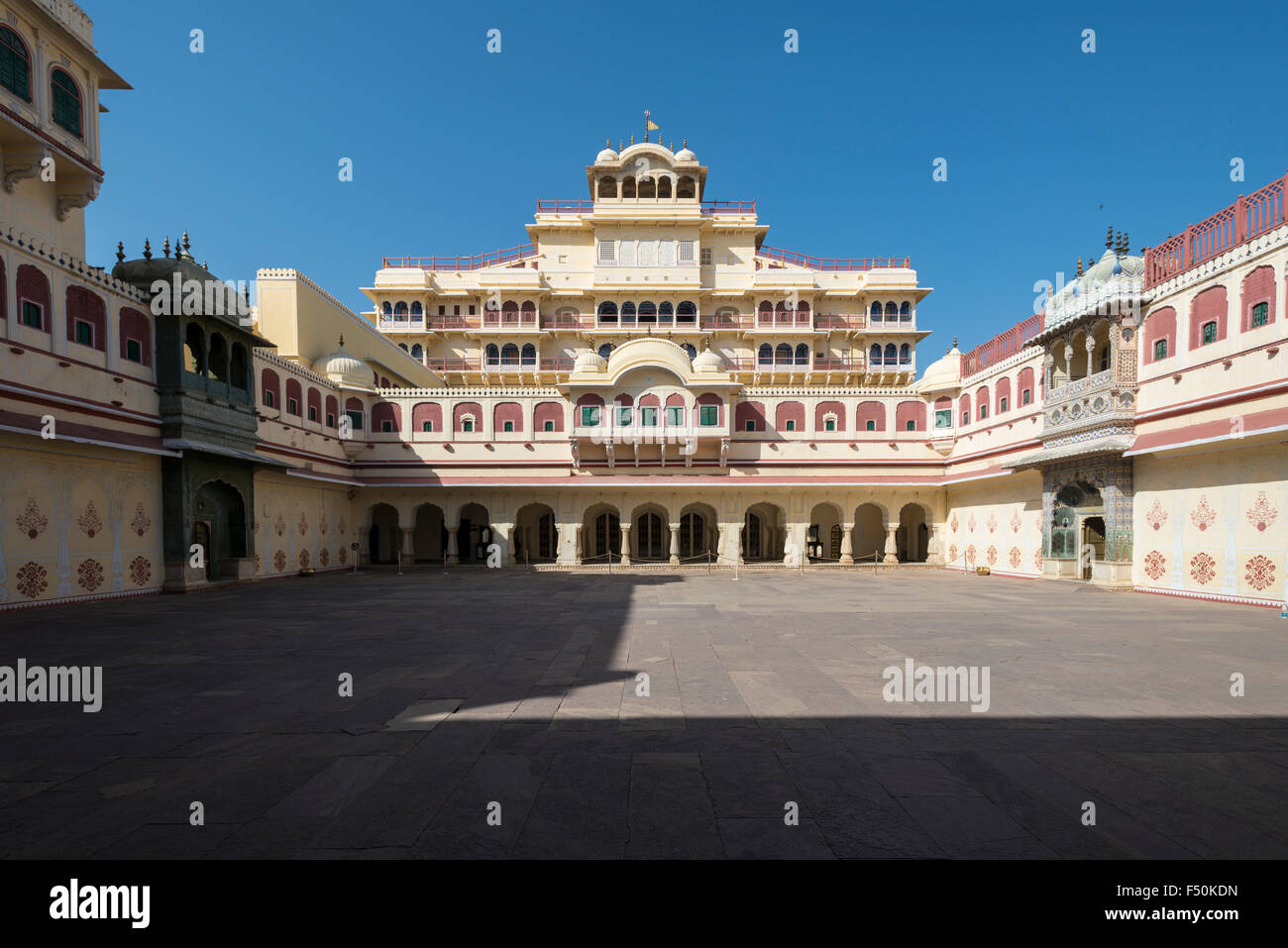 The City Palace is one of the major tourist attractions of the old walled Pink City Stock Photo