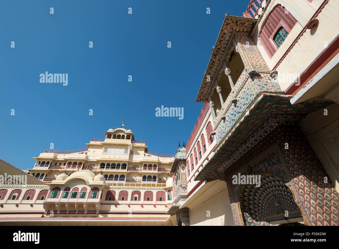 Detail of the City Palace, one of the major tourist attractions of the old walled Pink City Stock Photo