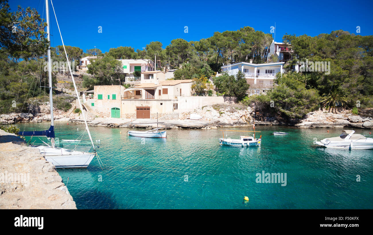 Boats in the harbour of Cala Figueira, Mallorca Stock Photo