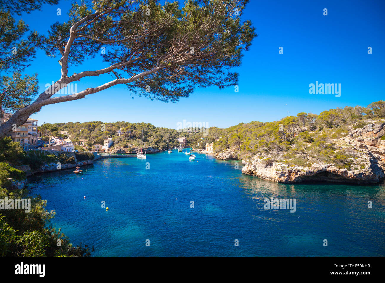 Boats in the harbour of Cala Figueira, Mallorca Stock Photo