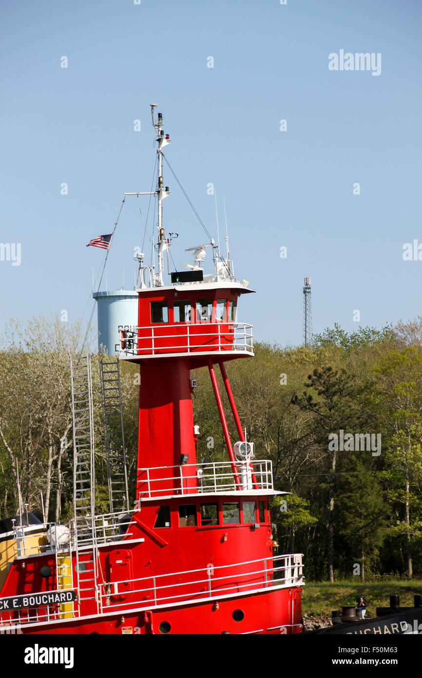 Detail of a tugboat on the Cape Cod Canal, Bourne, Massachusetts Stock Photo