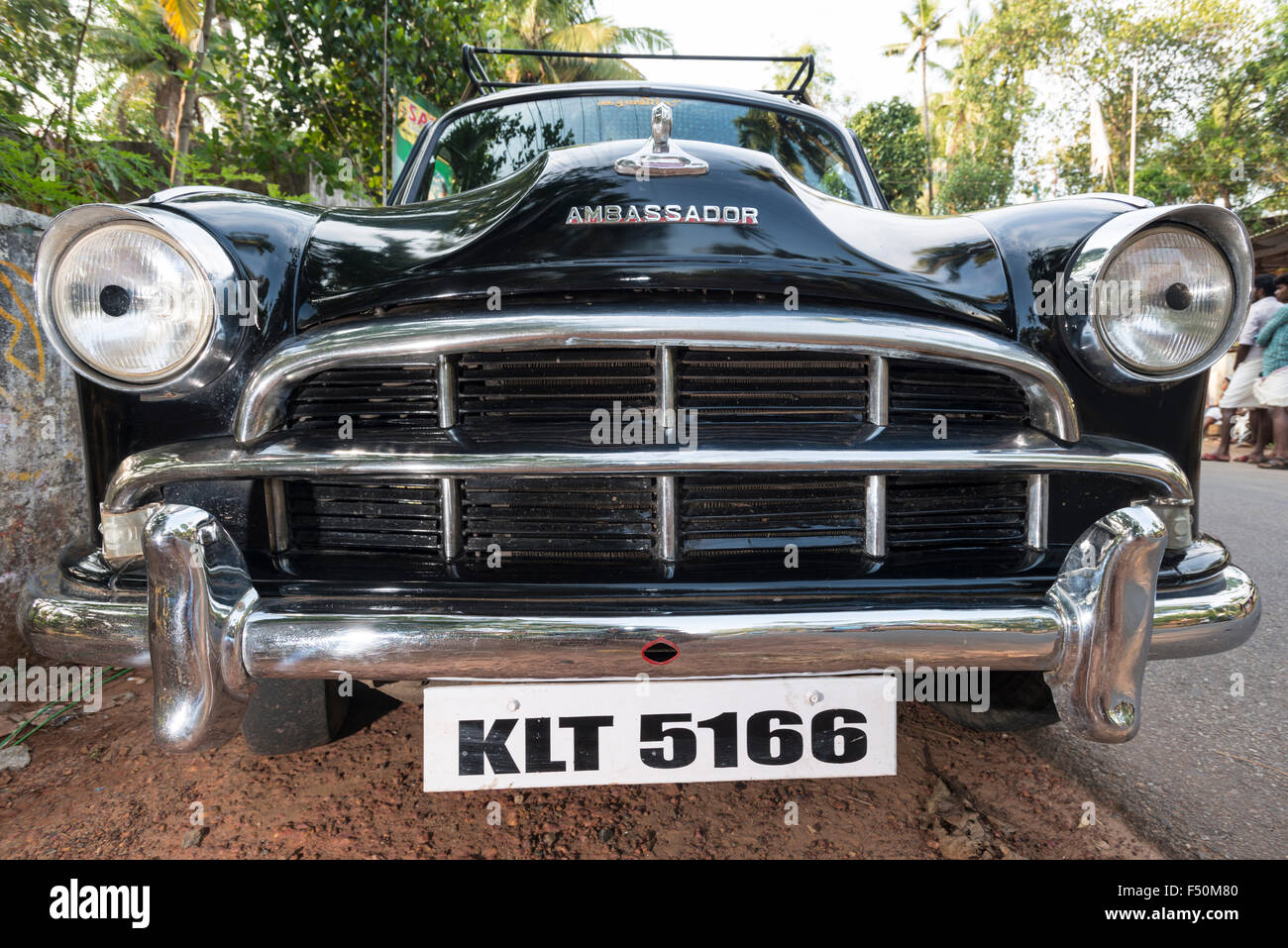 The front of an old black Ambassador car Stock Photo