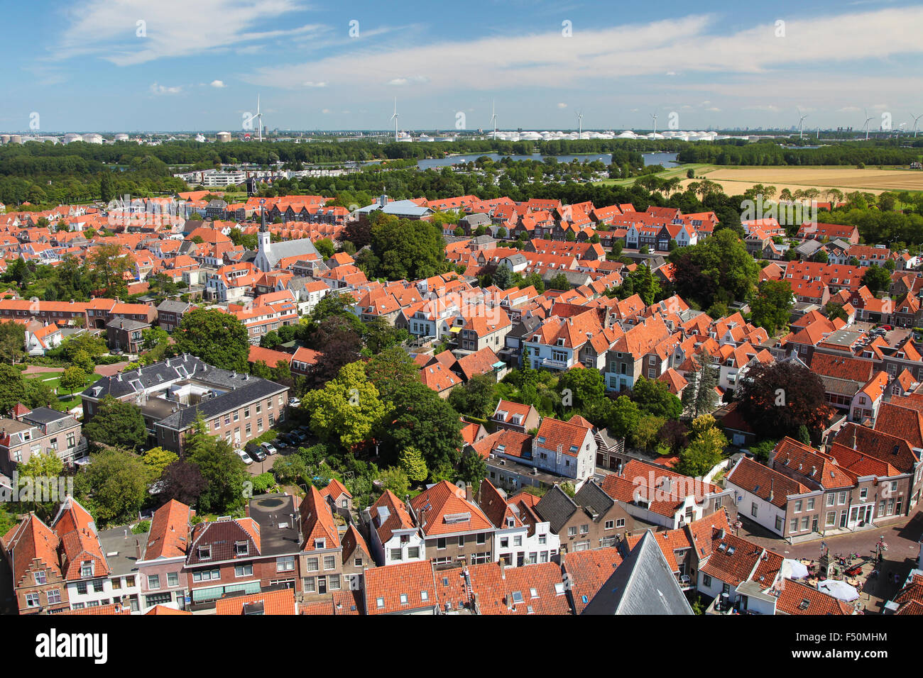 Aerial View on the Town of Brielle, also known as Den Briel, in South Holland, the Netherlands. Stock Photo