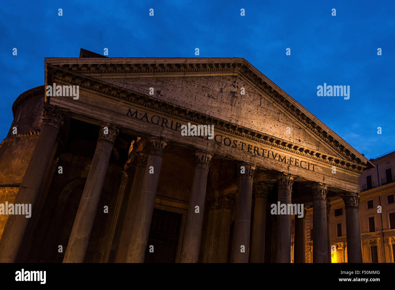 Pantheon at night in Rome, Piazza della Rotonda Stock Photo
