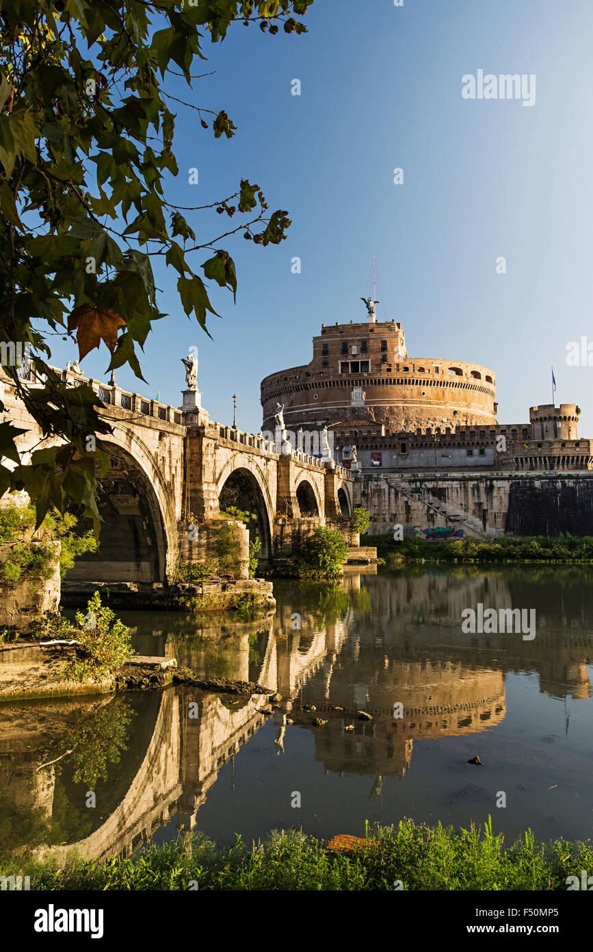 Castle Sant'angelo reflected in the river at sunrise Stock Photo
