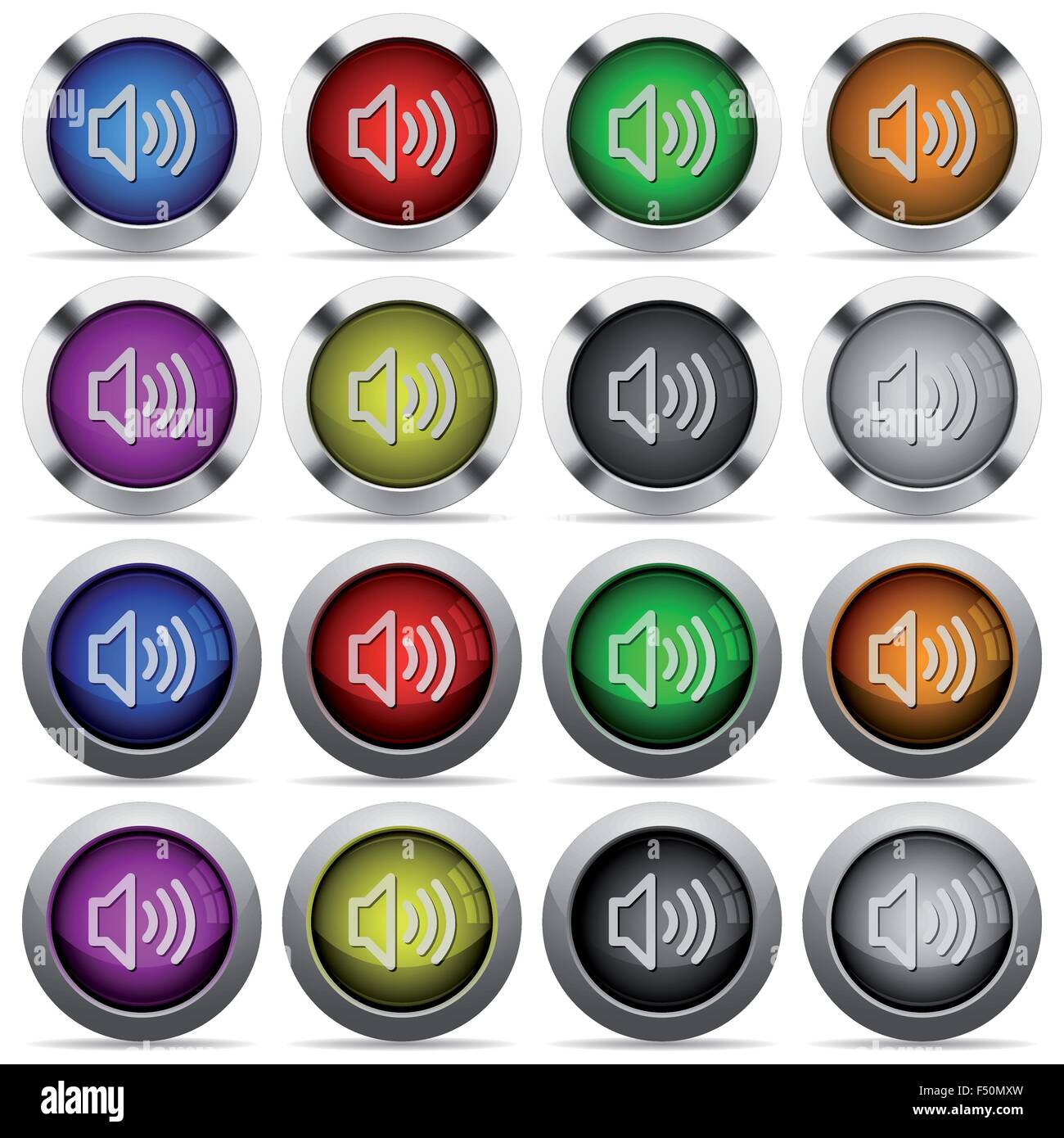 Set of volume glossy web buttons. Arranged layer structure. Stock Vector