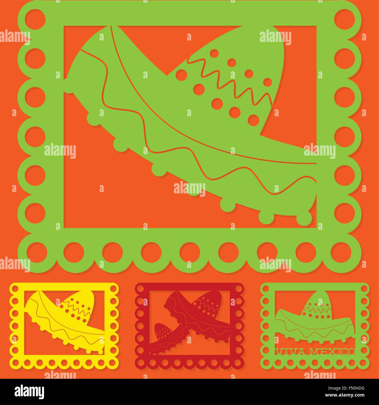 Mexican 'papel picado' (Paper flag decoration) set in vector format. Stock Vector