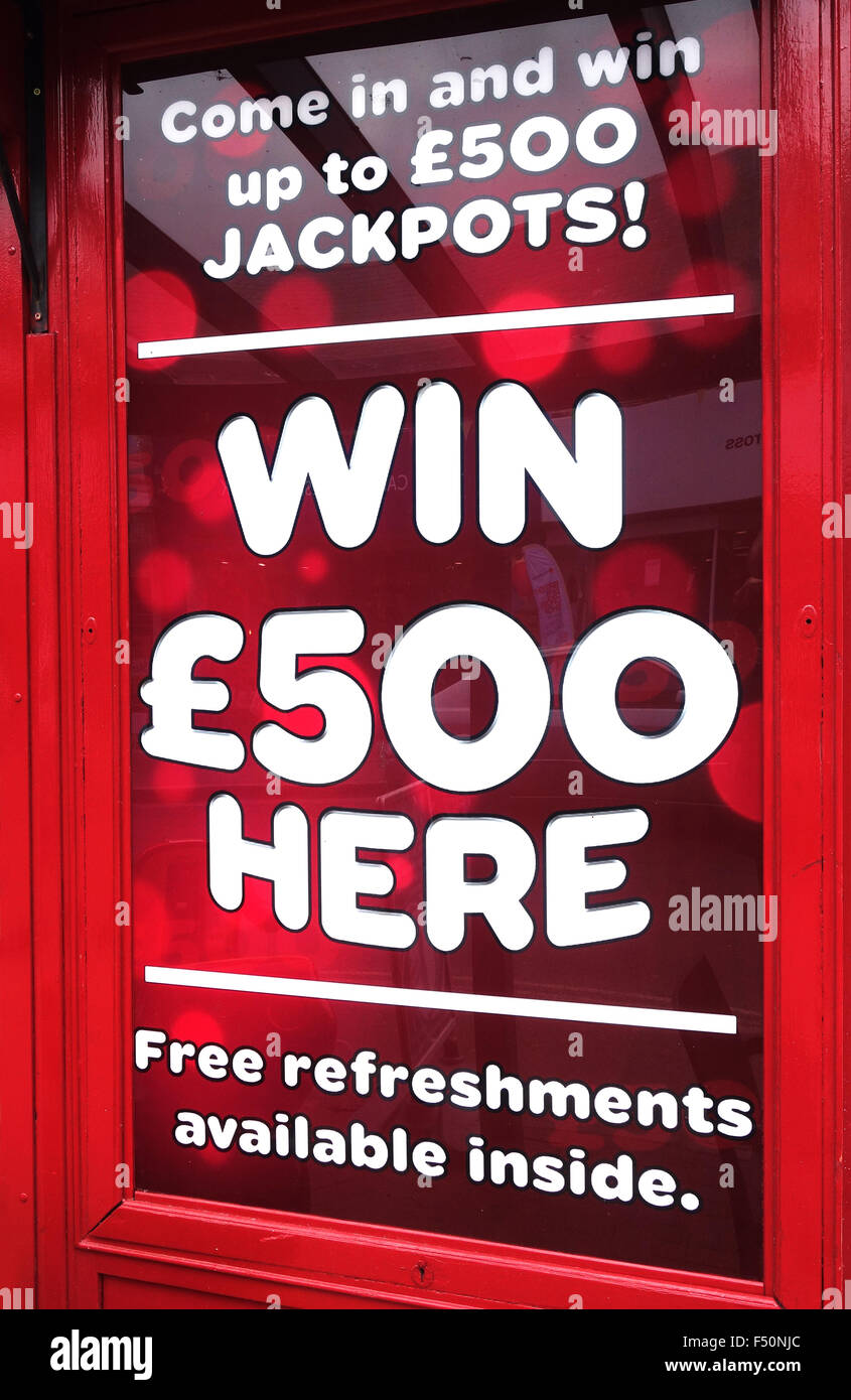 win money sign in blackpool, uk Stock Photo