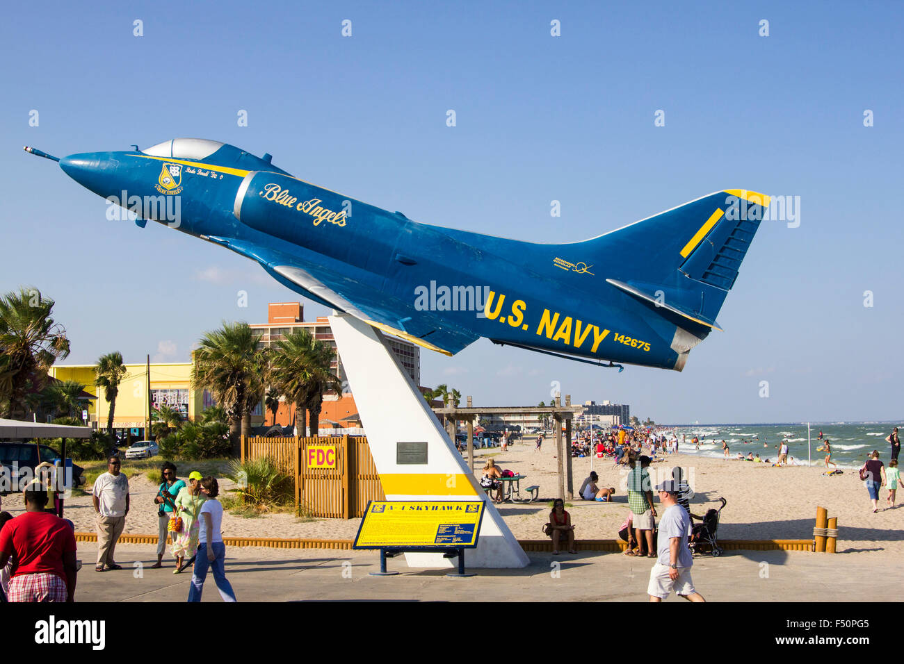 Blue Angels Navy Jet on Beach in Corpus Christi Texas Stock Photo