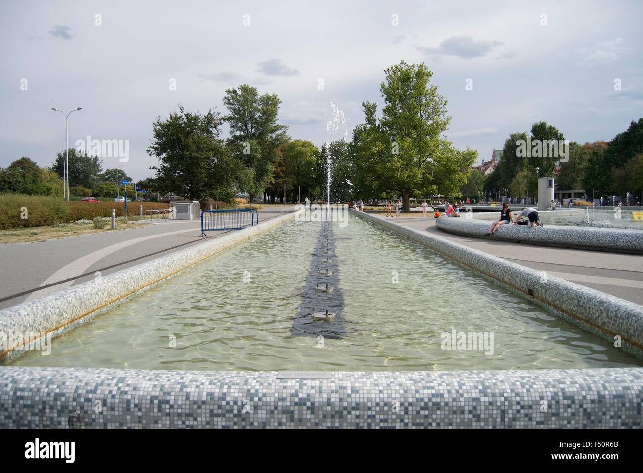 Fountain water sparkle refresh landmark Warsaw Stock Photo