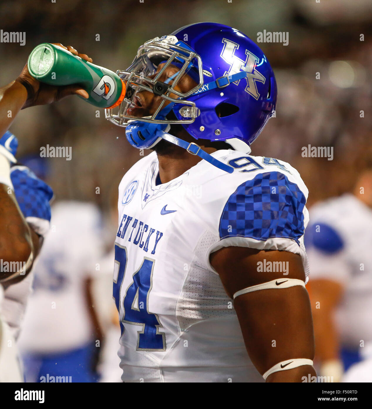 Starkville, MS, USA. 24th Oct, 2015. Kentucky Wildcats defensive tackle Courtney Miggins (94) on the sidelines during the NCAA Football game between the Mississippi State Bulldogs and the Kentucky Wildcats at Davis Wade Stadium in Starkville, MS. Chuck Lick/CSM/Alamy Live News Stock Photo