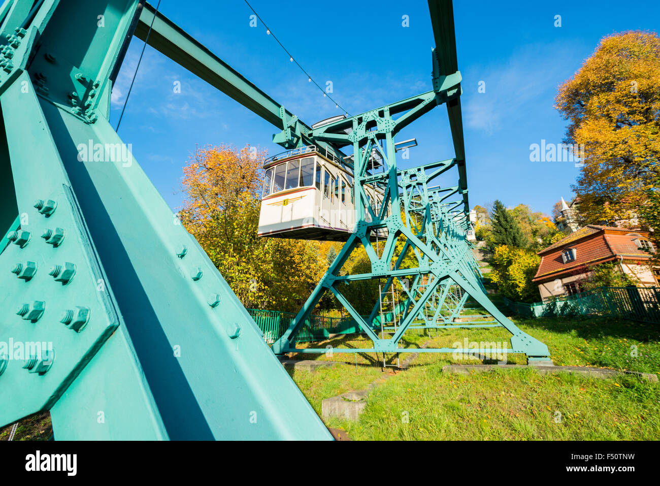 The historical cable car is connecting the townships Loschwitz and Bühlau Stock Photo