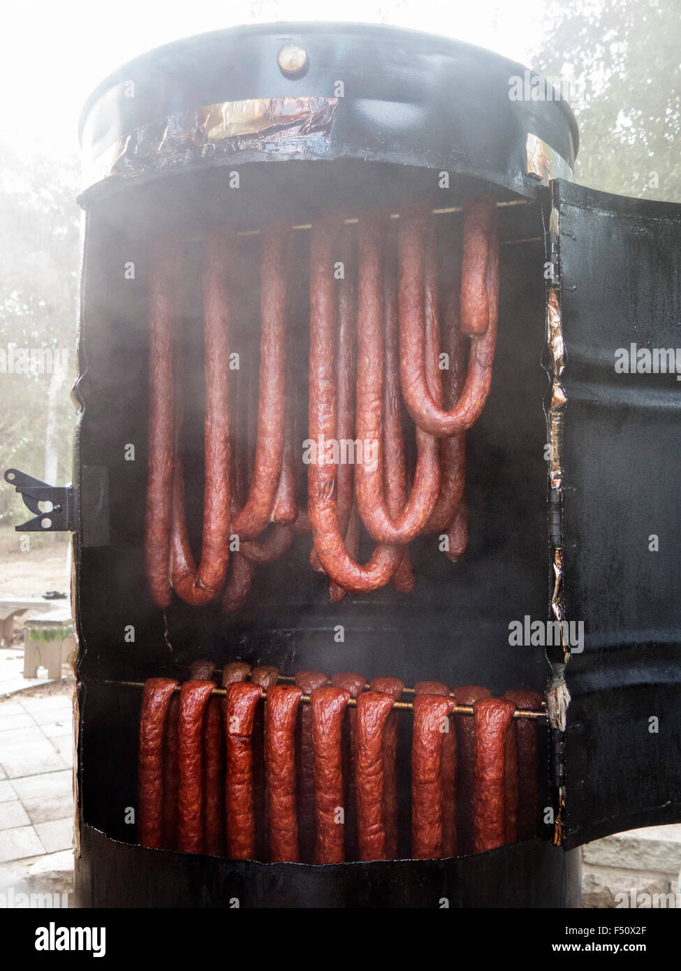 Smoking sausage Stock Photo