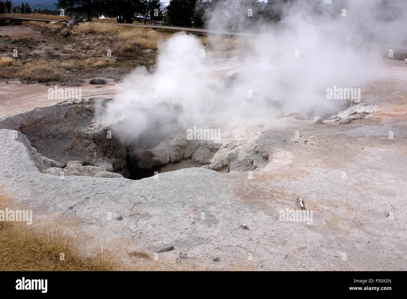 Steam escaping from Fountain Paint Pots Area - Making Mud - Yellowstone National Park Stock Photo