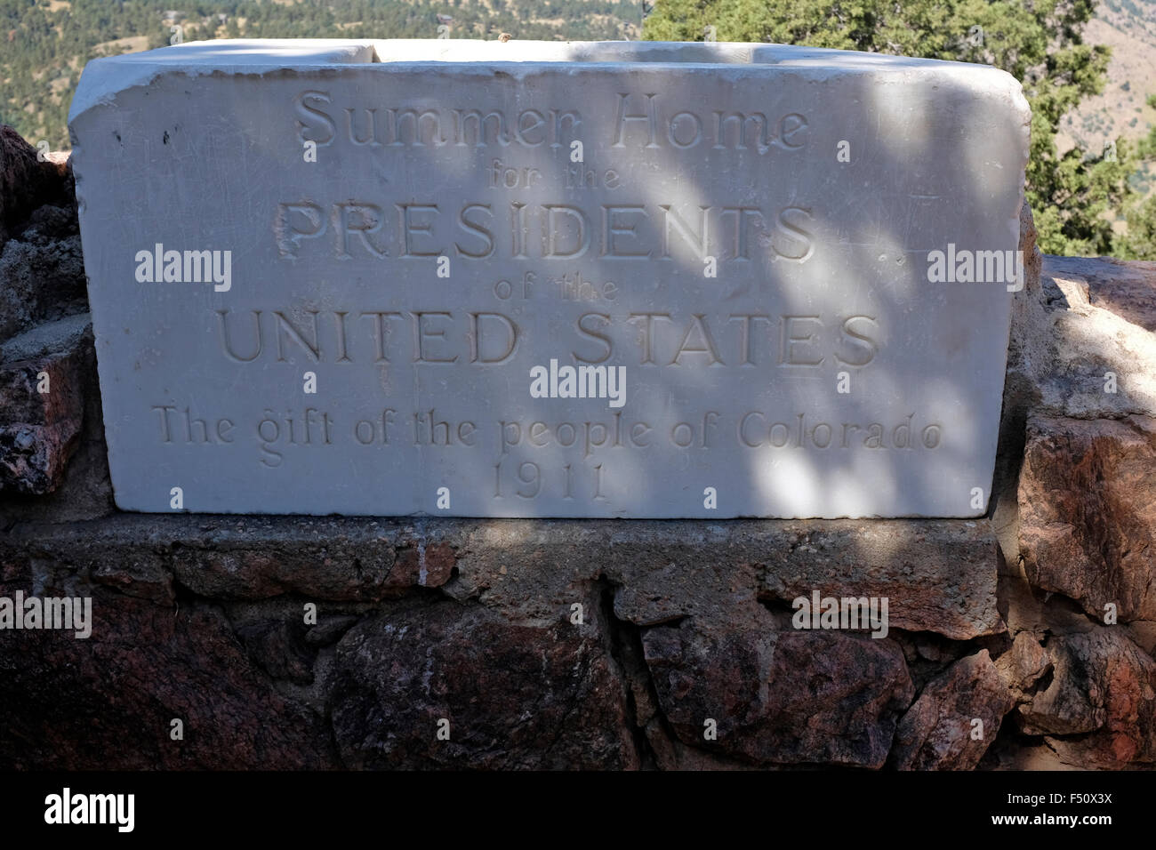 Plaque for Summer White House (which was never built) in Jefferson County, Colorado Stock Photo