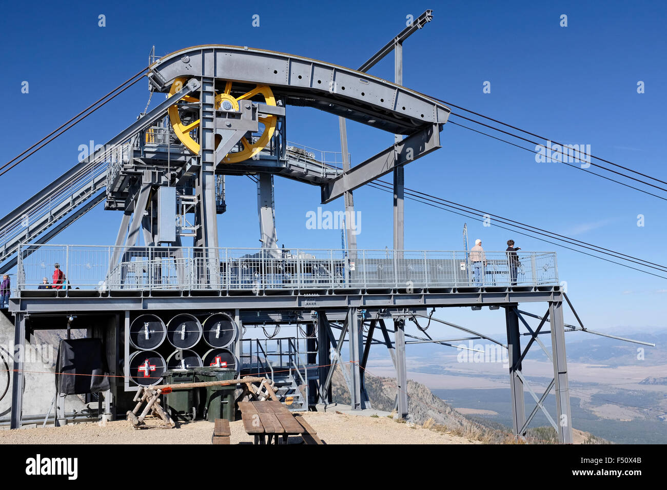 Aerial tram at the Top of Mount Rendezvous, Grand Tetons National Park, Jackson Hole, Wyoming Stock Photo
