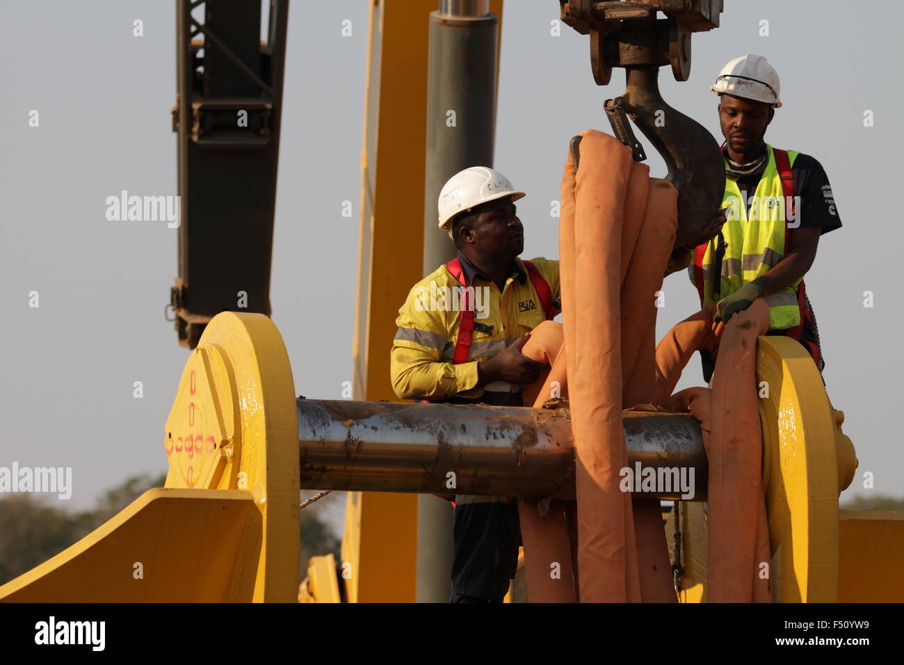 Crane lift. FQM Copper mining operations in Zambia, Africa. Stock Photo