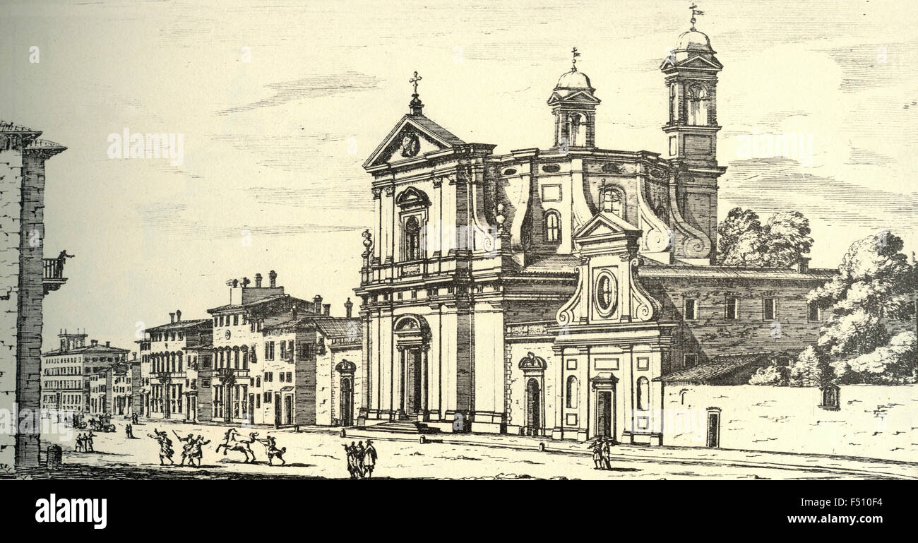 Illustration of Church of San Giacomo with the hospital for the incurable on the Via del Corso, Rome, Italy Stock Photo