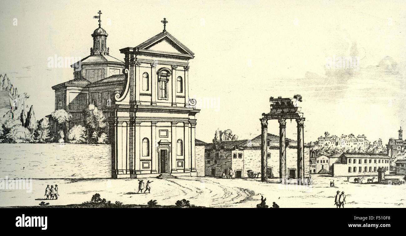 Illustration of Church of Santa Maria in Campo Vaccino Liberator, Rome, Italy Stock Photo