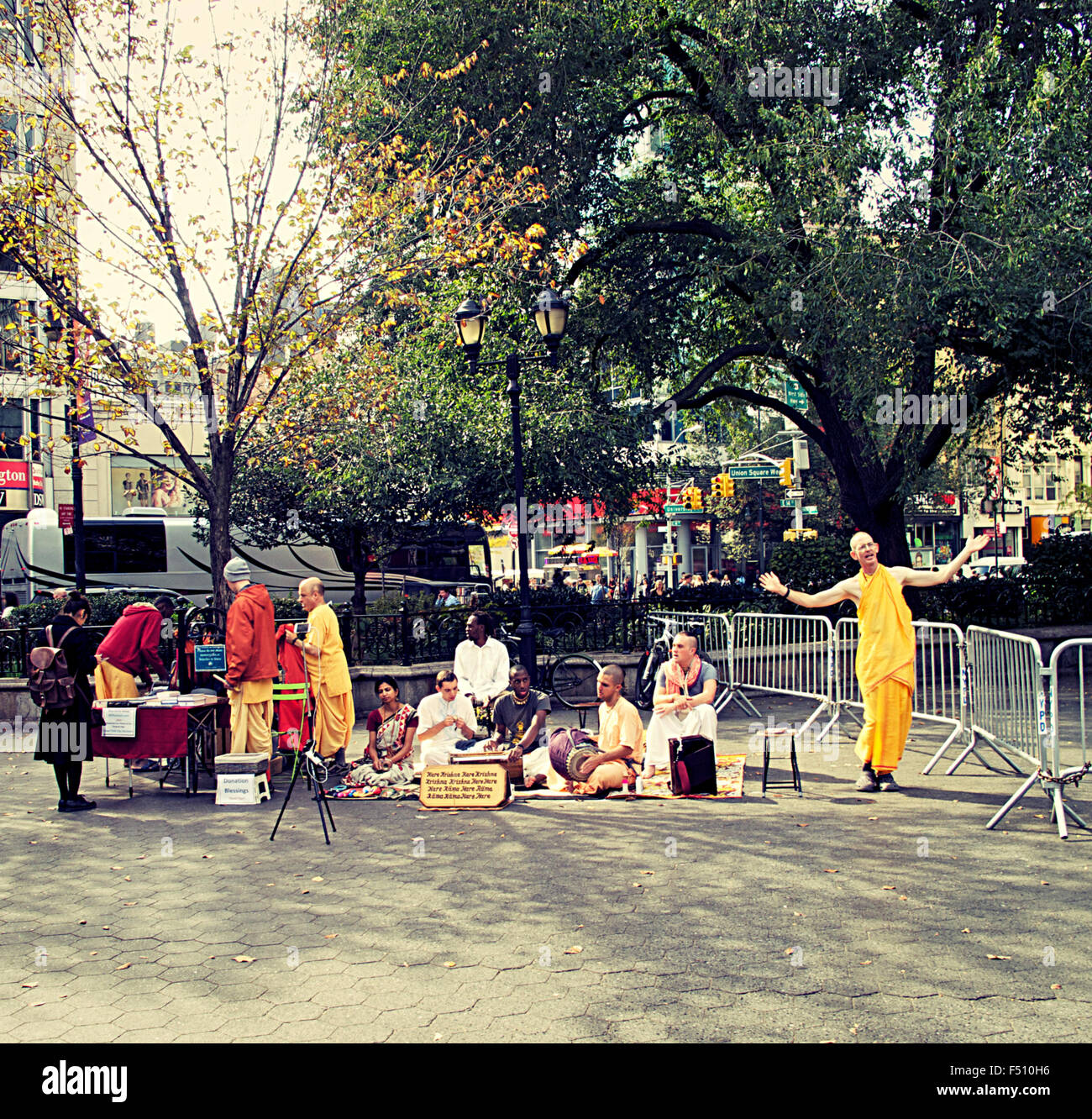 Hare Krishna group gathering, Union Square, Manhattan, New York City, New York State, USA Stock Photo