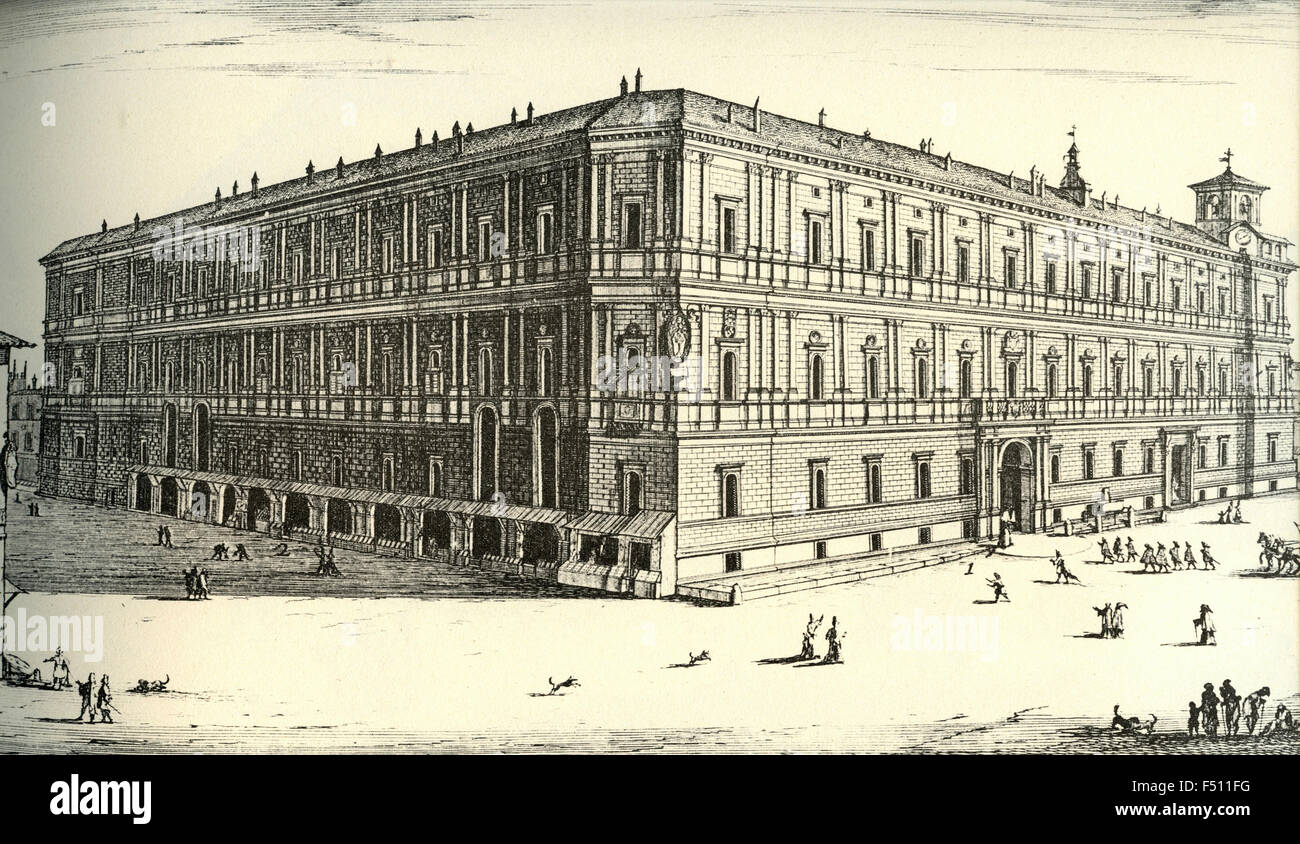 Illustration of Palace of the Chancellery made by Cardinal manufacture Rafaelle Riario, Rome, Italy Stock Photo