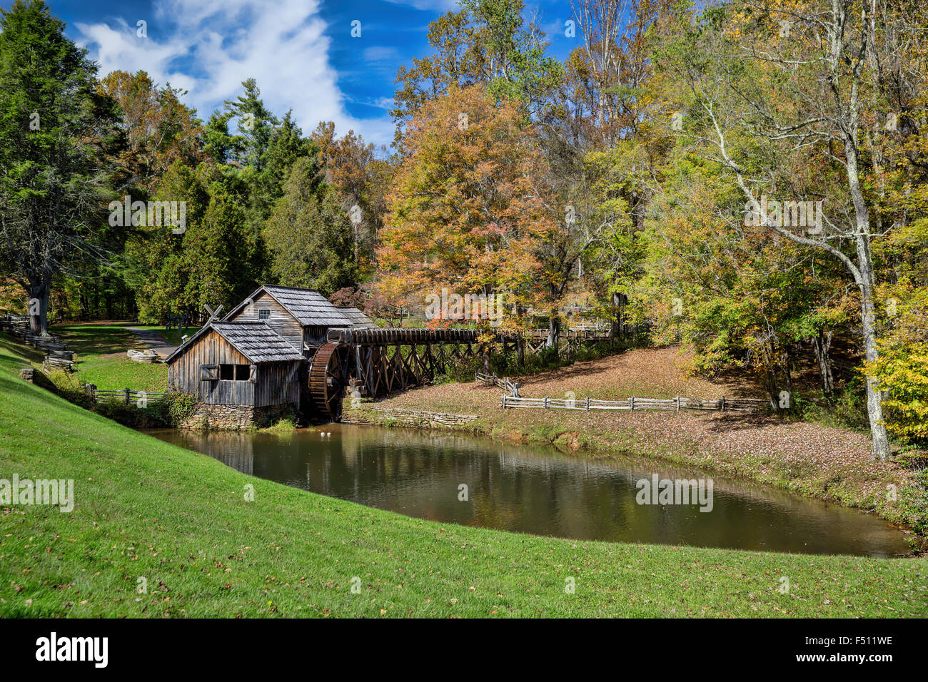 Fall at Mabry Mill on the Blue Ridge Parkway in Virginia Stock Photo