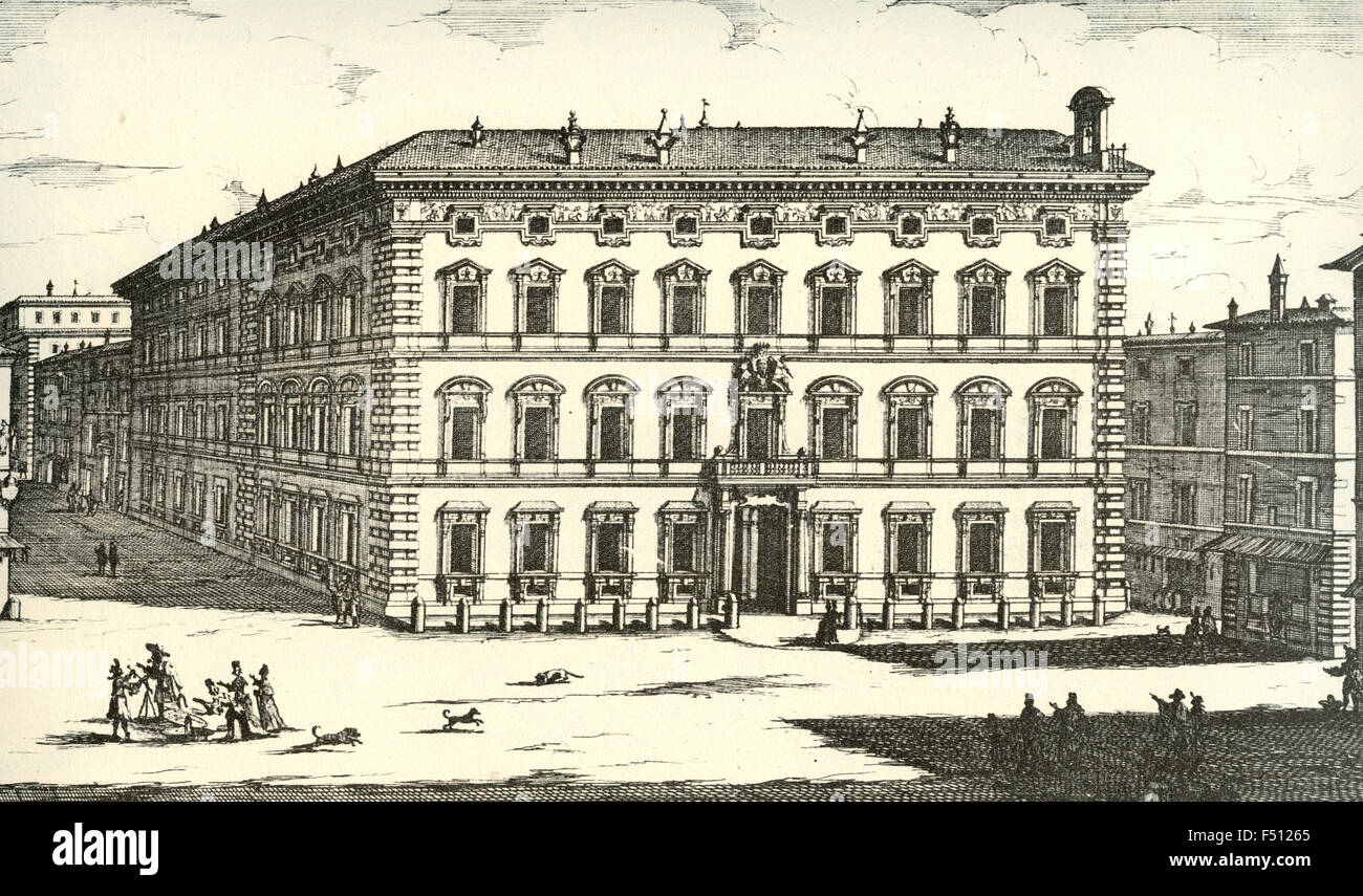 Illustration of Palace of Serene Grand Duke of Tuscany in Piazza Madama, Rome, Italy Stock Photo