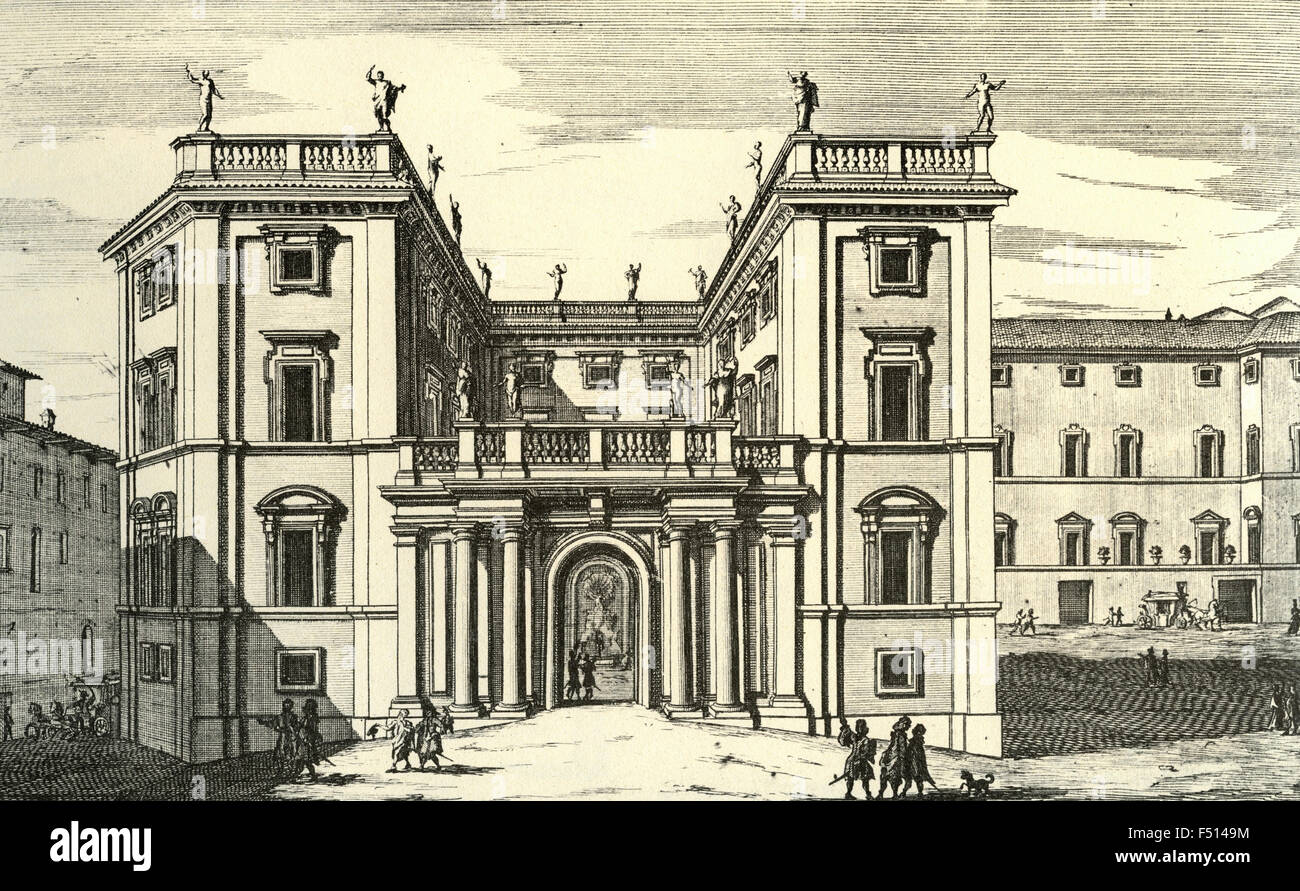 Illustration of Illustrious Marquis Palazzo Muti behind the Holy Apostles, Rome, Italy Stock Photo