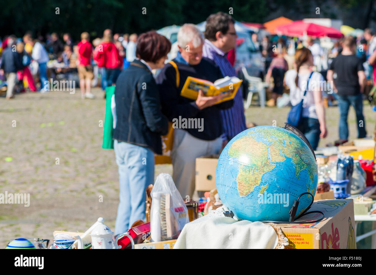 A globe for sale at the weekly flea market aside the river Elbe Stock Photo Alamy