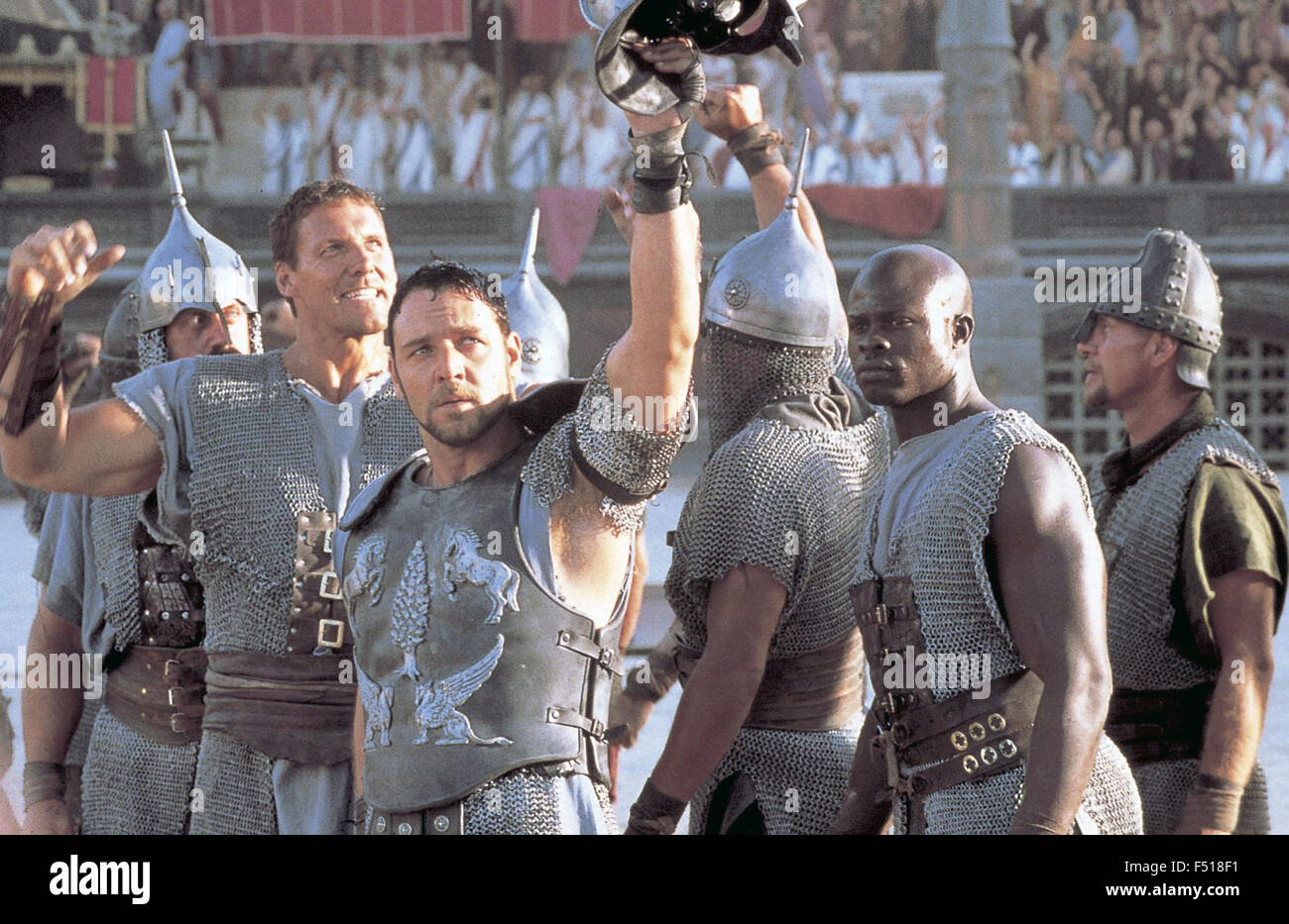 Gladiator is a 2000 epic historical drama film directed by Ridley Scott, starring Russell Crowe.  This photograph is for editorial use only and is the copyright of the film company and/or the photographer assigned by the film or production company and can only be reproduced by publications in conjunction with the promotion of the above Film. A Mandatory Credit to the film company is required. The Photographer should also be credited when known. Stock Photo