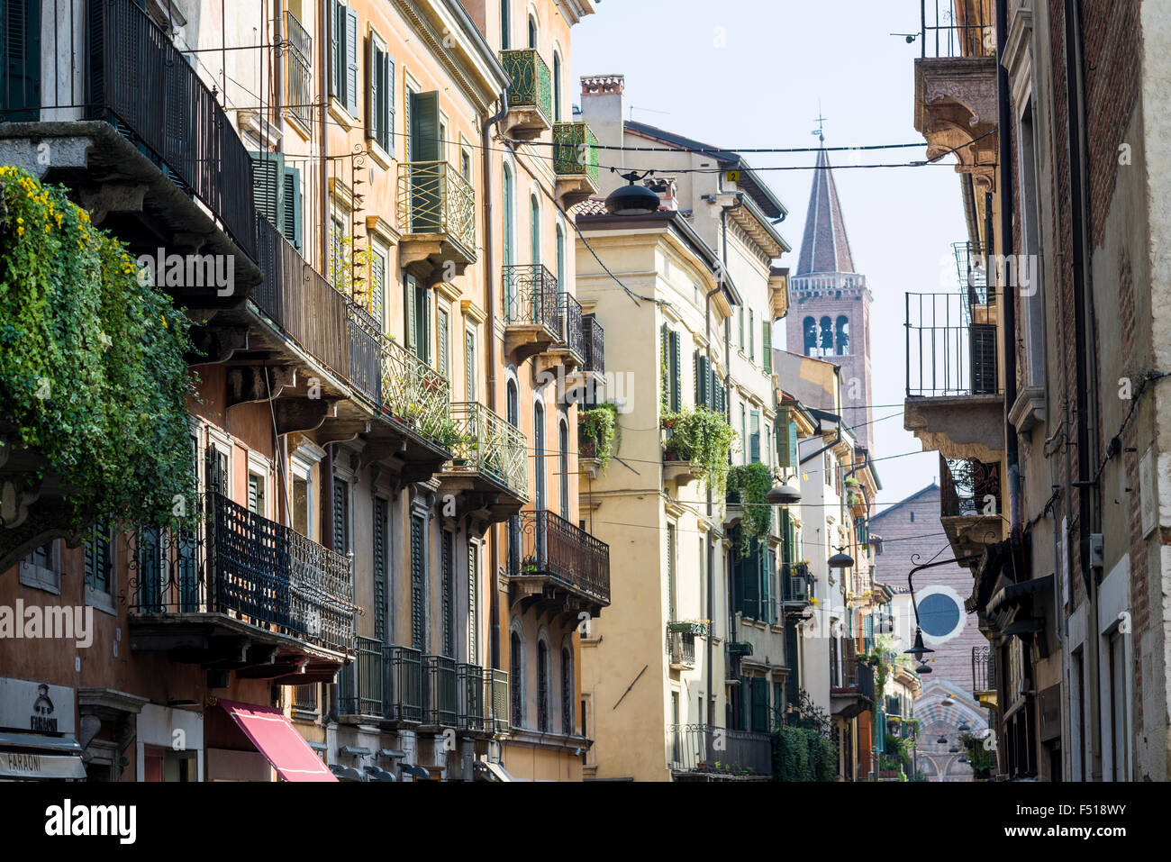 Small streets with typical houses are leading trough the old part of town Stock Photo