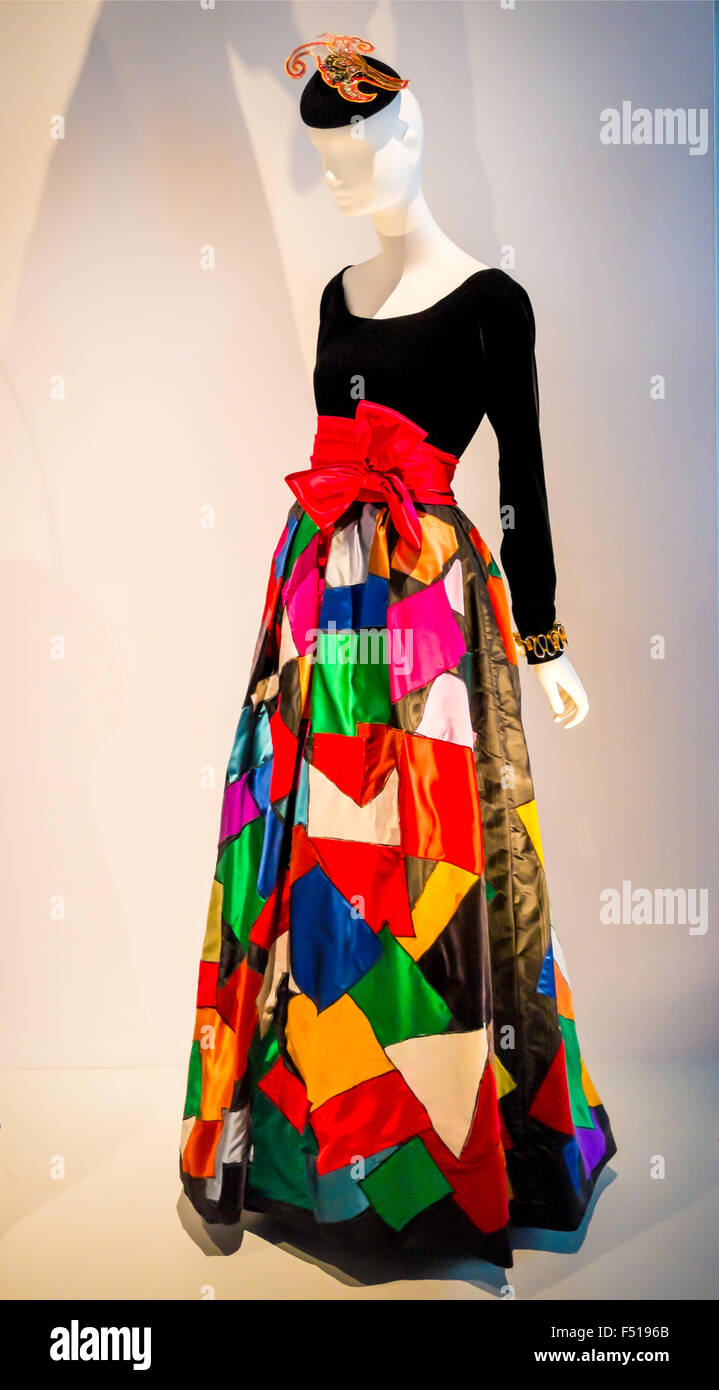 Display of an Evening Gown themed on Homage Henri Matisse in the Yves St. Laurent Style is Eternal Exhibition Bowes Museum 2015 Stock Photo