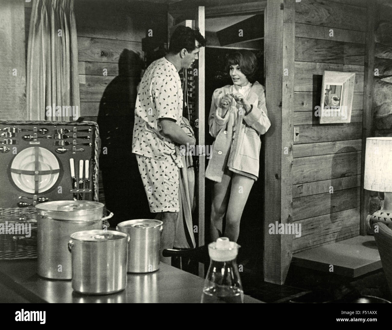 The actors Rock Hudson and Paula Prentiss in a scene from the film 'Man's Favorite Sport?', USA Stock Photo