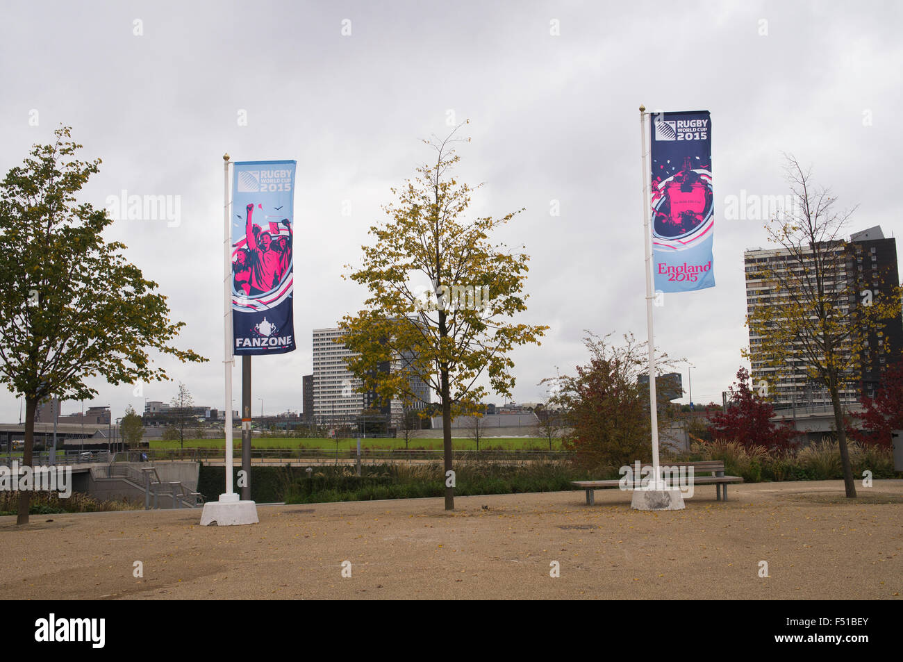 fanzone flag, The Stadium, Queen Elizabeth Olympic Park Stock Photo Alamy