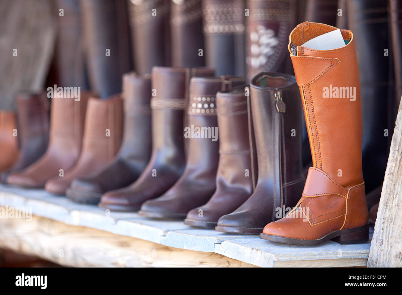 Leather boots of Valverde del Camino, typical in traditional Andalusian ...