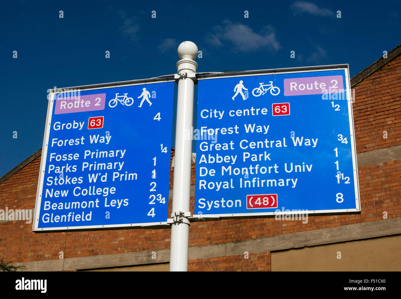 Walking and cycling routes sign, The Rally Park, Leicester, Leicestershire, England, UK Stock Photo