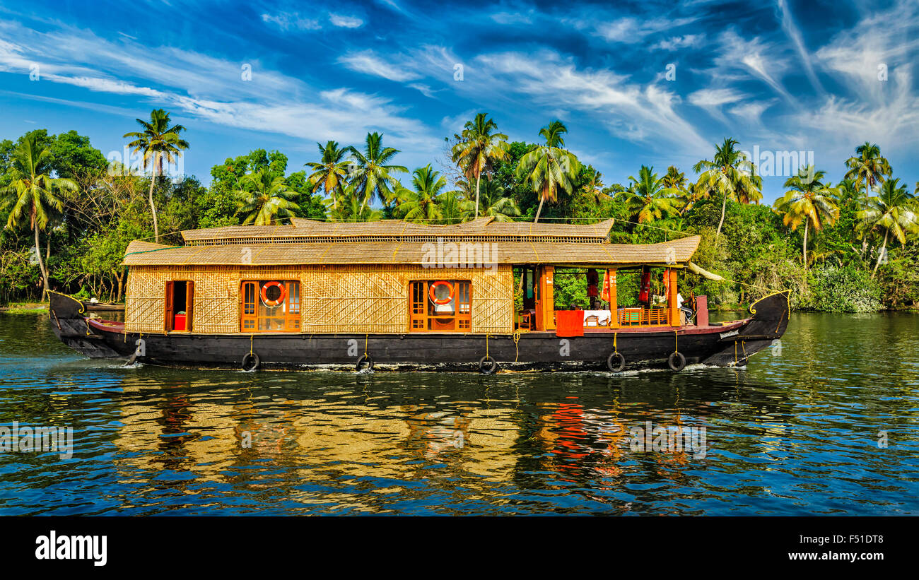 Houseboat on Kerala backwaters, India Stock Photo