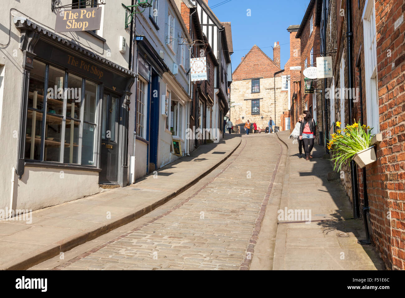 The old street of Steep Hill in the city of Lincoln, Lincolnshire, England, UK Stock Photo