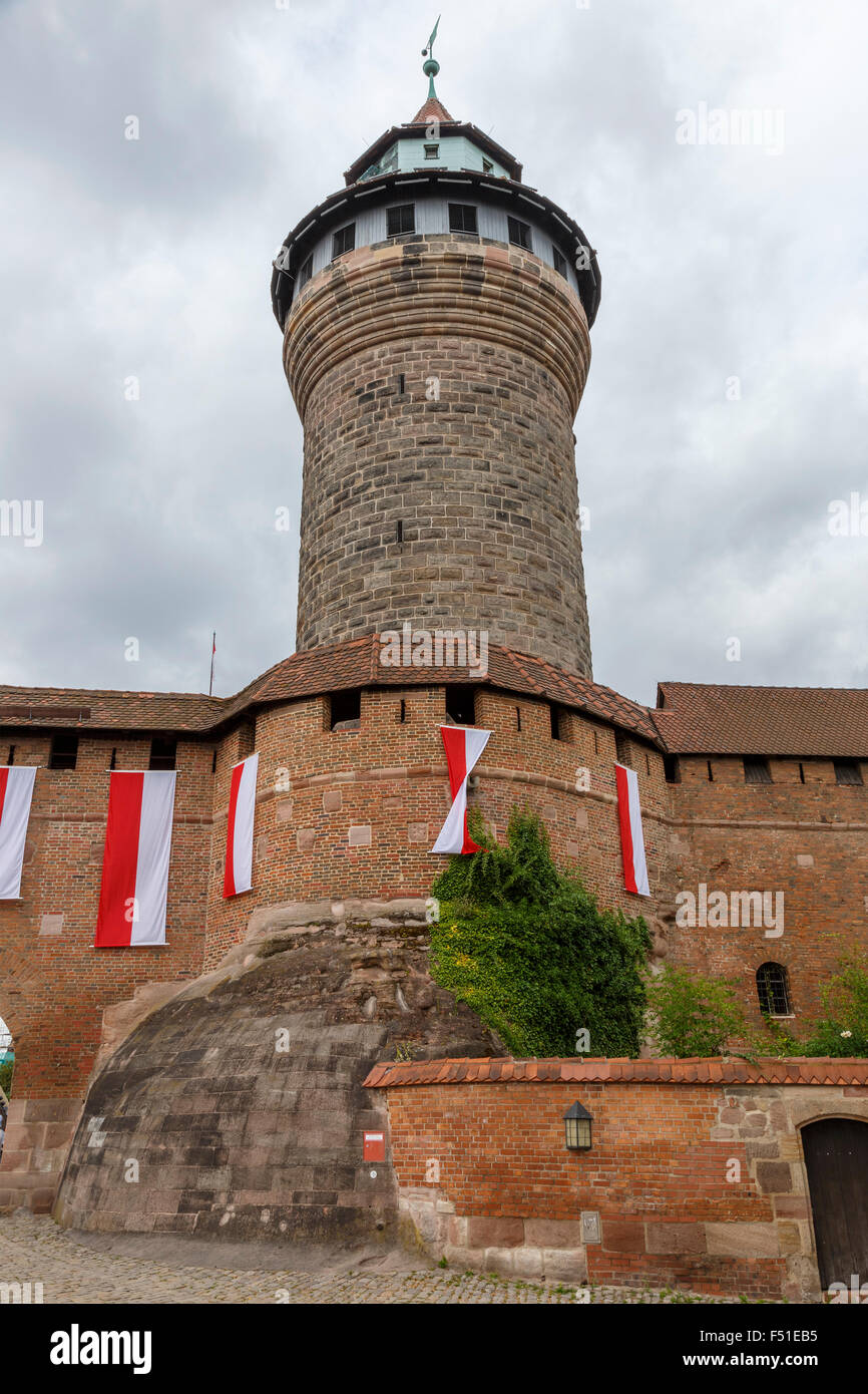 Buildings and architecture of the the tower within the Bavarian Nuremberg Imperial Castle, Germany. Stock Photo