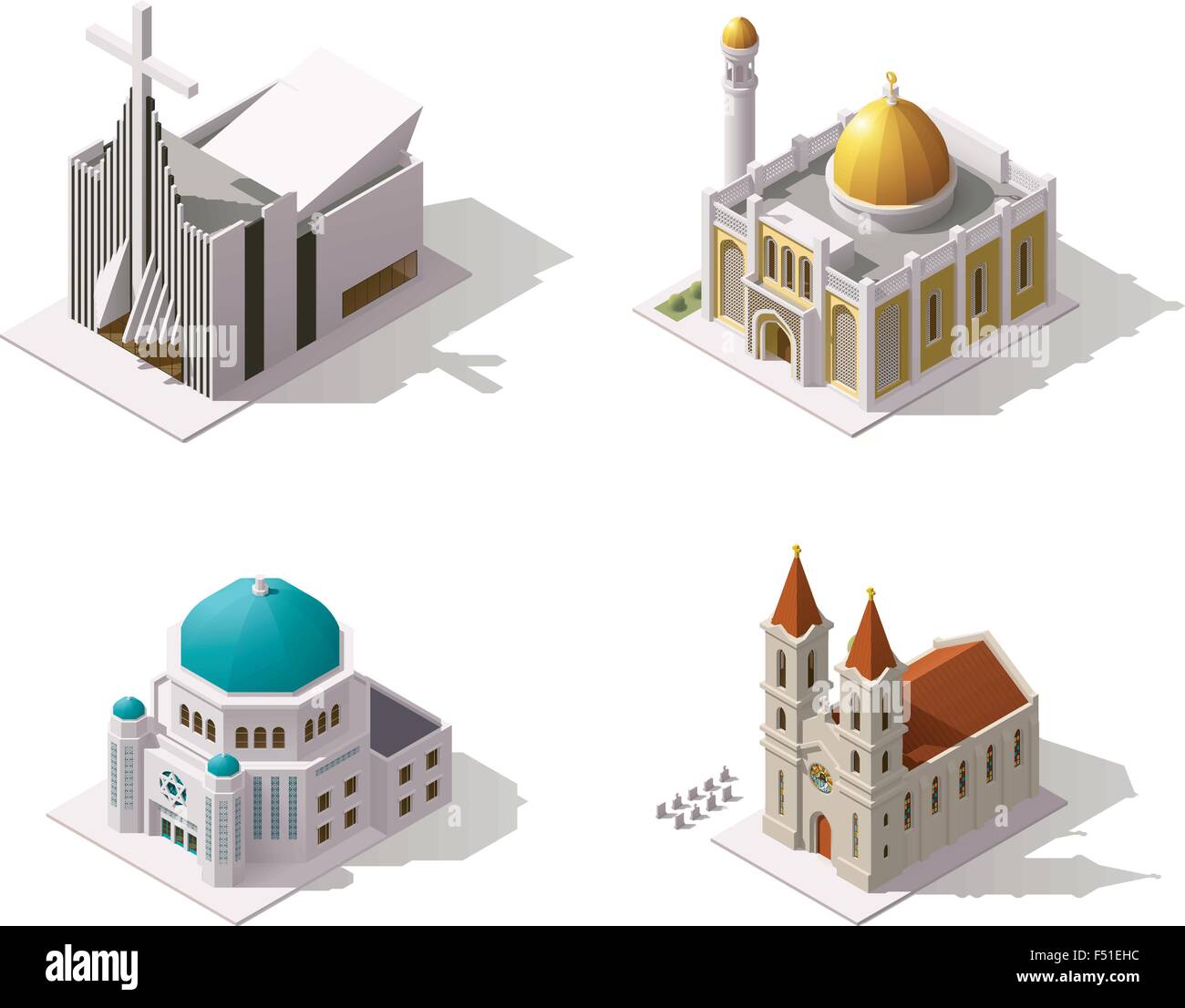 Vector isometric places of worship Stock Vector